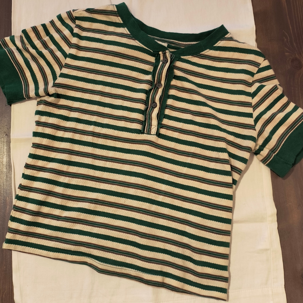 BDG Kids Green and Cream Striped Button Down Shirt